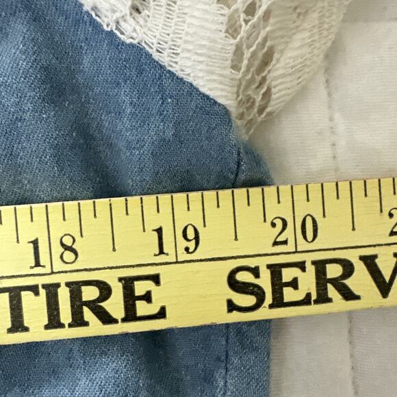 Vintage CACHE Shirt Womens Small Blue Chambray Studded Lace Sleeve 90s Western - Picture 14 of 15